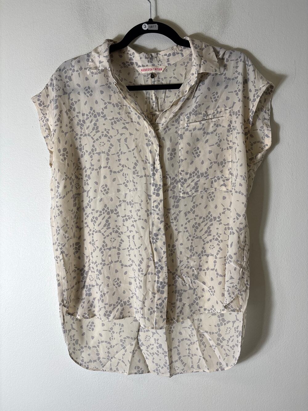 Rebecca Taylor Gray Speckled Cream Chiffon Blouse Sz 6
